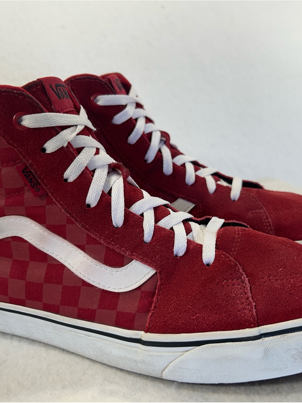 Vans Sk8-Hi Red White Checkerboard Suede Filmore High Top Sneakers Mens 12